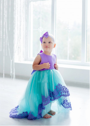 Turquoise And Lavender High Low Flower Girl Dress